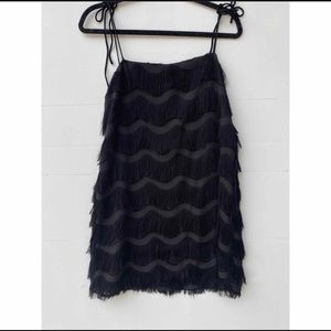 Zara Black Fringe Slip Dress